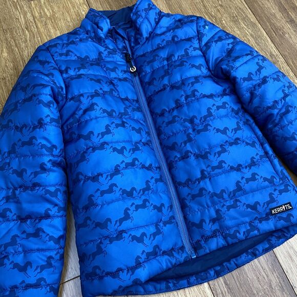 Kerrits Jacket Quilted Puffer Equestrian Horse Coat Zip Blue Youth Medium - Picture 2 of 11